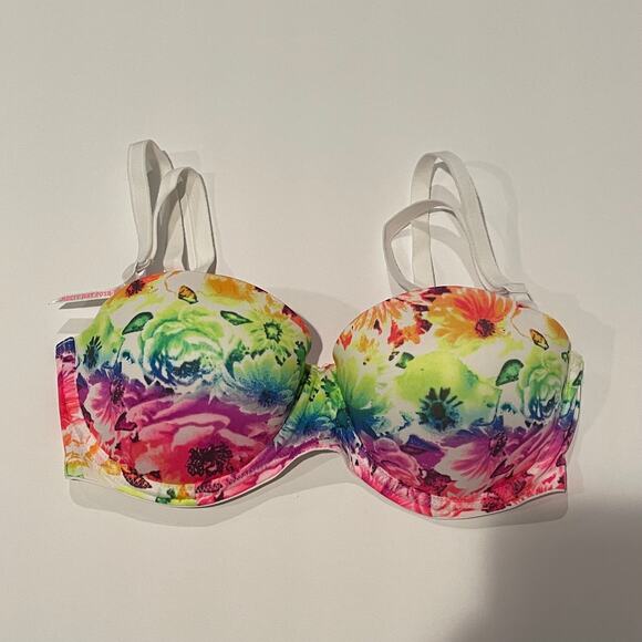 Victoria’s Secret PINK Bra Womens 32C Wear Everywhere Multi-way Push Up Floral - Picture 1 of 5